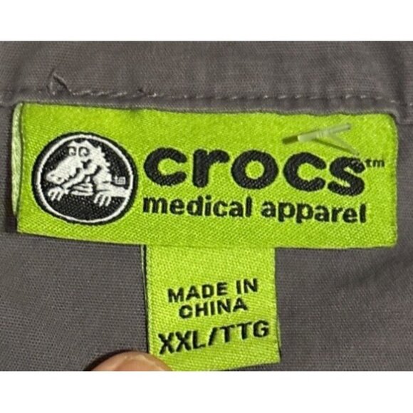 Crocs Medical Apparel XXLT Charcoal Grey Short Sleeve V-Neck Scrub Top With Pock - Picture 6 of 7